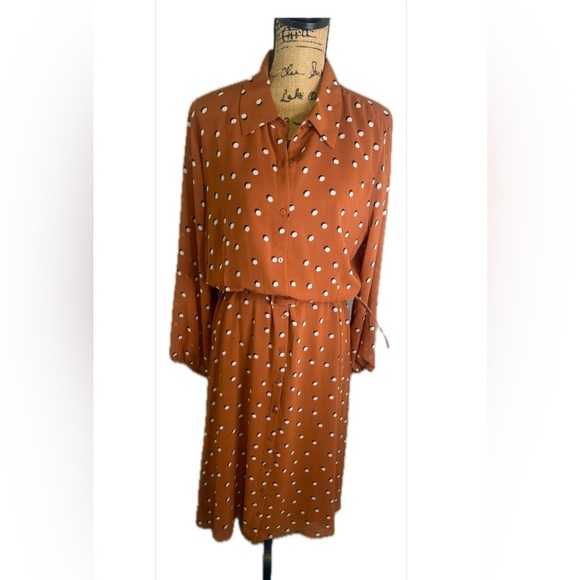 Alfani Rust Polka Dot Long Sleeve Dress - Picture 12 of 12